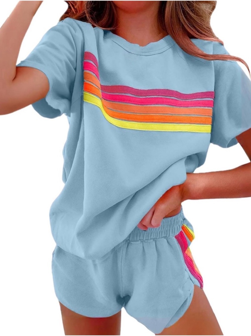 2 Light Blue Retro Stripe Lounge Set - Picture 2 of 8